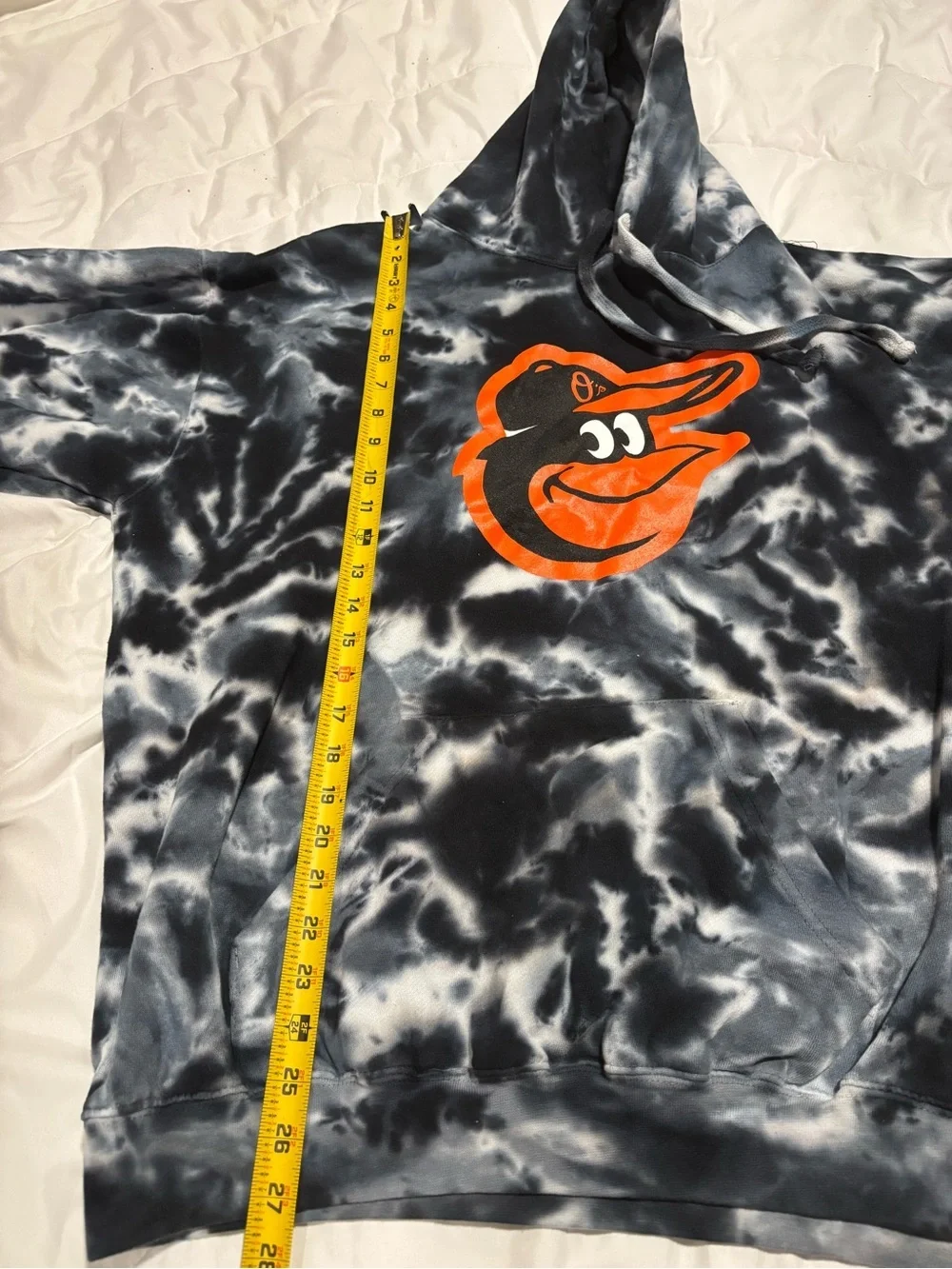 Stitches Black and White Tie-Dye Hoodie with Orange Baltimore Orioles Logo XL